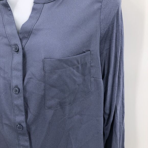 The Limited Sz S Blue Blouse Button Front 3/4 Sleeve Silky Mixed Media Shirt Top - Picture 3 of 5